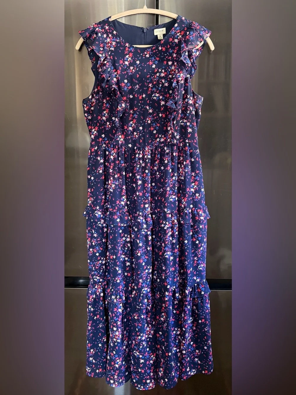 J Crew Boho Ditsy Floral Ruffled Tiered Romantic Cottagecore Maxi Dress EUC Sz 8